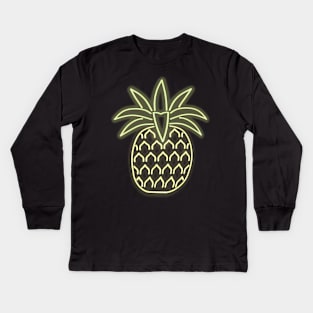 80s Retro Neon Sign Aloha Pineapple Kids Long Sleeve T-Shirt